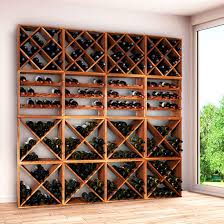 Étagère Murale Modulaire en Bois pour 320 Bouteilles - Système Cube 50 Noyer